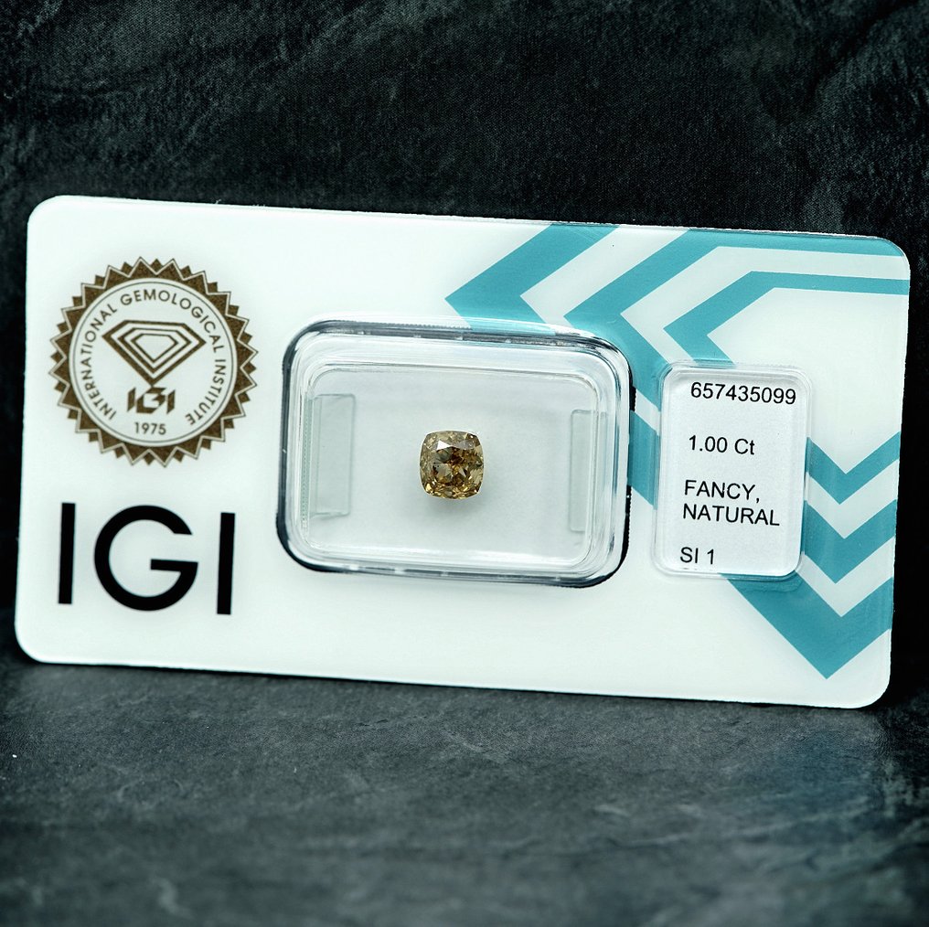 1 pcs Timantti  (Luonnonvärinen)  - 1.00 ct - Cushion (pyöristetty neliö) - Fancy light Rusehtava Keltainen - SI1 - Kansainvälinen gemologinen instituutti (IGI) #4.3