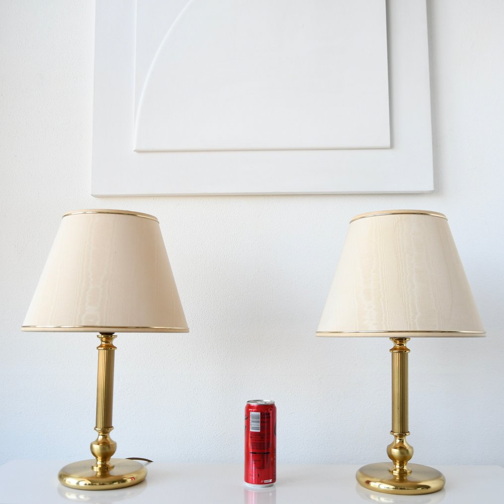 Herda Verlichting - Table lamp (2) - Beautiful high-end Boho Chic brass gold-colored table lamps - H 48 cm - Brass, Metal, Silk, Steel #1.2
