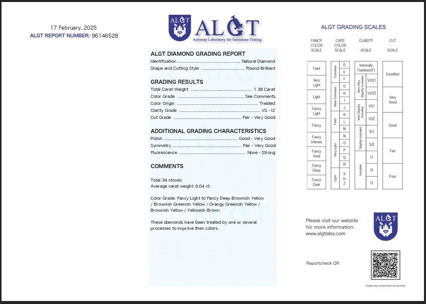 34 pcs Diamant (Kleurbehandeld) - 1.38 ct - Rond - Fancy deep, Fancy light Groenachtig, Bruinachtig, Geelachtig Geel, Bruin, Groen, Orange - VS1, P2 - Antwerp Laboratory for Gemstone Testing (ALGT) #4.3