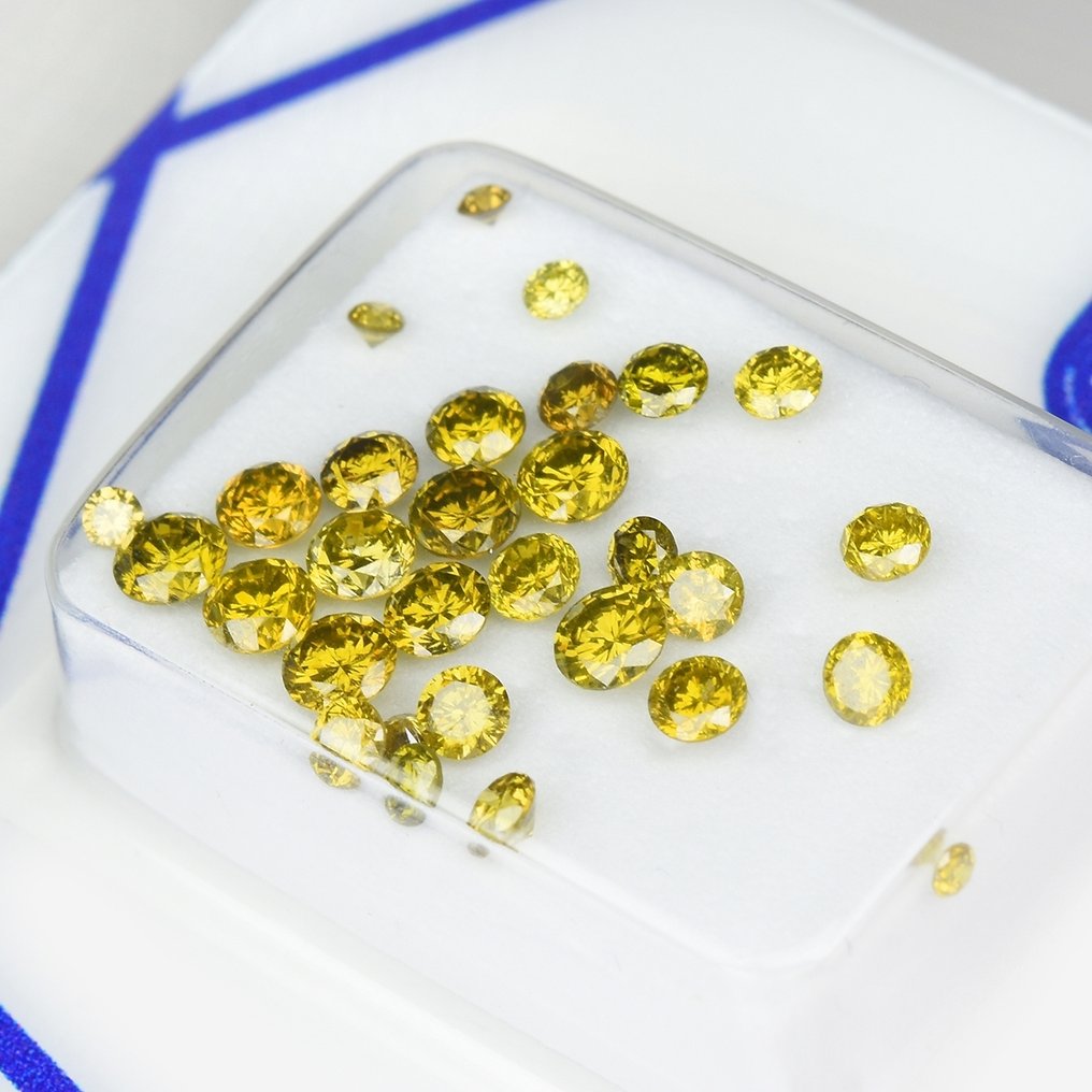 34 pcs Diamant (Kleurbehandeld) - 1.38 ct - Rond - Fancy deep, Fancy light Groenachtig, Bruinachtig, Geelachtig Geel, Bruin, Groen, Orange - VS1, P2 - Antwerp Laboratory for Gemstone Testing (ALGT) #1.0