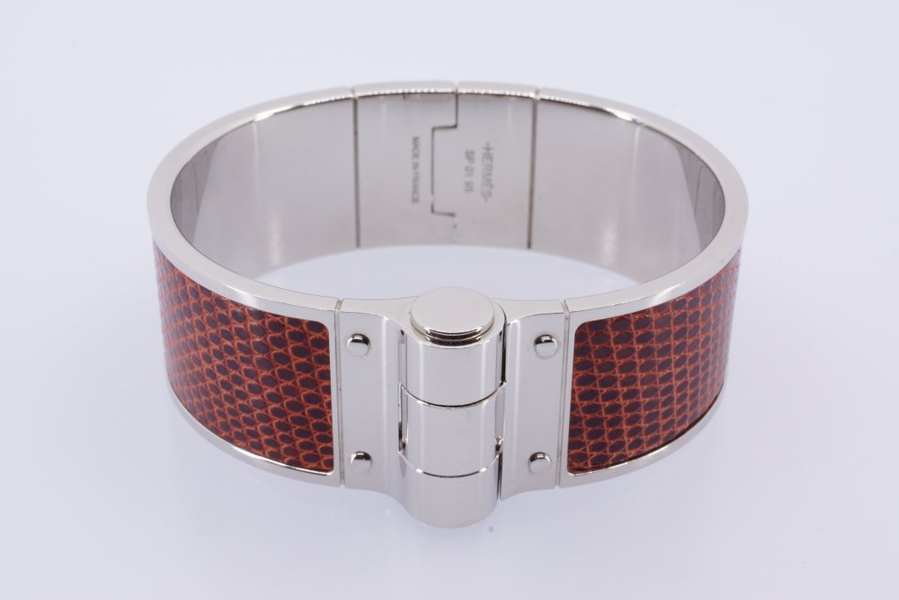 Hermès - 蜥蜴扣合手链 超宽 - 皮革 - 镀钯 - 手镯 #1.0