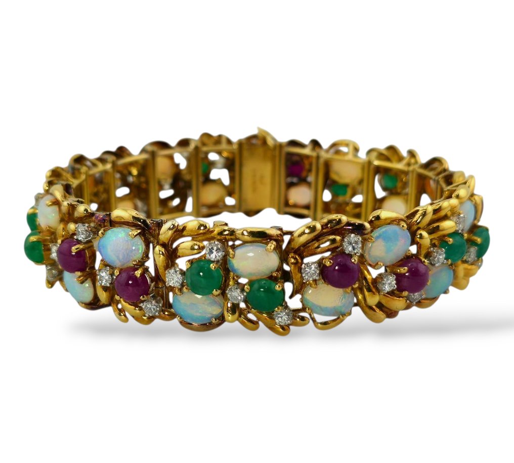 Other brand - Βραχιόλι - J.G.JLRY - 18 καράτια Κίτρινο χρυσό, Βραχιόλι από 18K κίτρινο χρυσό, 2,30 καρατίων διαμάντια, πολύτιμοι λίθοι και οπάλια Διαμάντι (Φυσικό) #2.1
