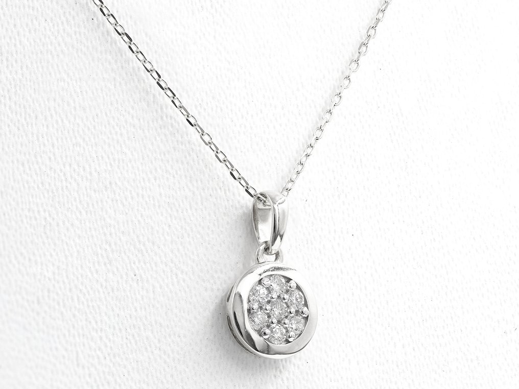 吊坠项链 - 14K包金 白金 -  0.16ct. tw. 钻石 (天然)  #2.1