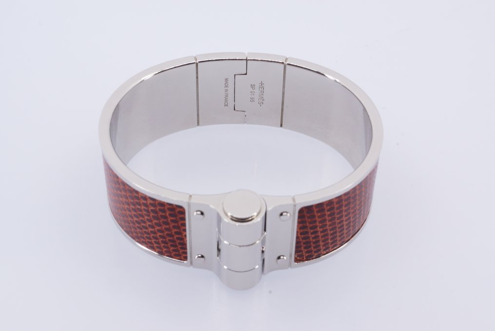 Hermès - 蜥蜴扣合手链 超宽 - 皮革 - 镀钯 - 手镯 #3.2