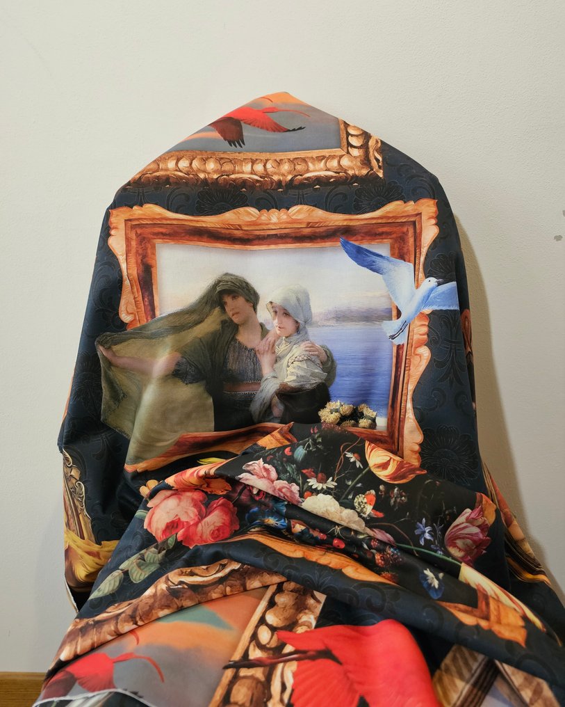 300x280cm! 'Fleeing Frames' Exclusive fabric – The art that comes to life among flowers, women, and - Textile - 300 cm - 280 cm #4.3
