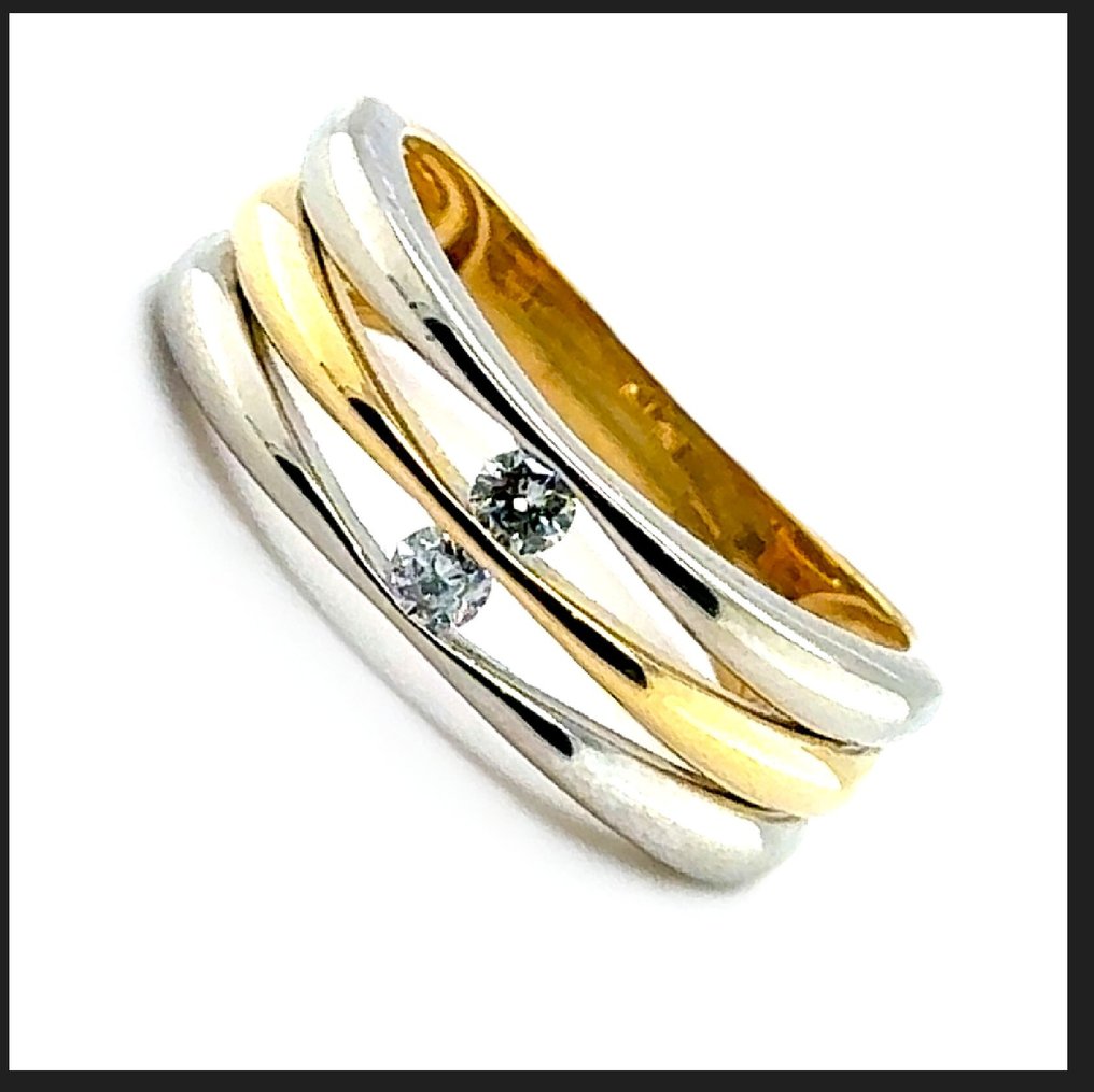 戒指 - 18K包金 白金, 黄金 - 0.12ct. tw. 钻石 (天然) - 0,12 Bandring RS 57 18K #1.0