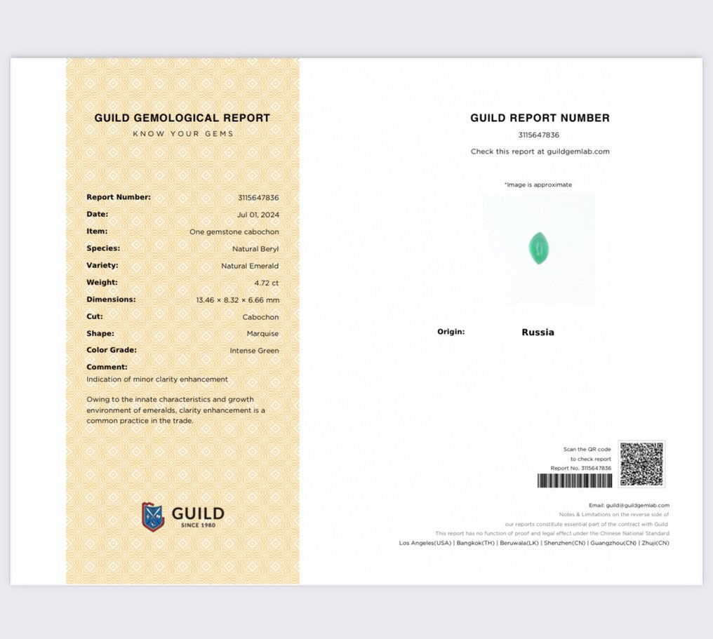 1 pcs 绿色 祖母绿 - 4.72 ct - 美国吉尔德宝石实验室 - 稀有的乌拉尔俄罗斯清洁 #4.3