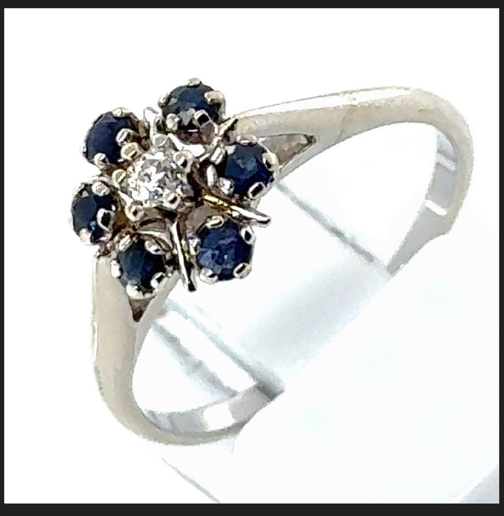 Gyűrű - 18 kt. Fehér arany - 0.57ct. tw. Zafír - Gyémánt - Entourage gyűrű RG 54 átmérő #3.2