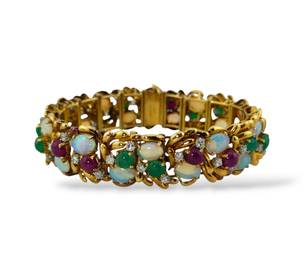 Other brand - Βραχιόλι - J.G.JLRY - 18 καράτια Κίτρινο χρυσό, Βραχιόλι από 18K κίτρινο χρυσό, 2,30 καρατίων διαμάντια, πολύτιμοι λίθοι και οπάλια Διαμάντι (Φυσικό) #1.0