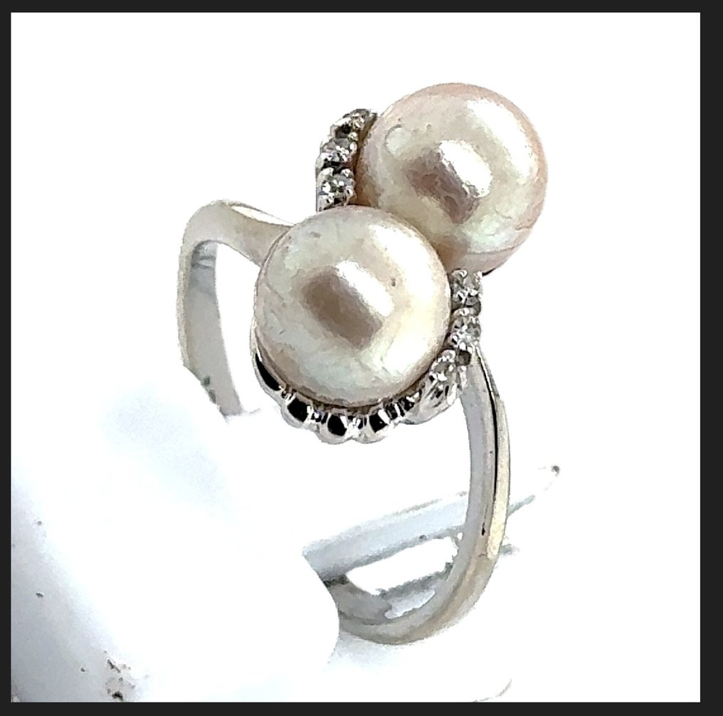 戒指 - 18K包金 白金 - 0.04ct. tw. 珍珠 - 钻石 - 18K黄金珍珠戒指 RS 51 #2.1