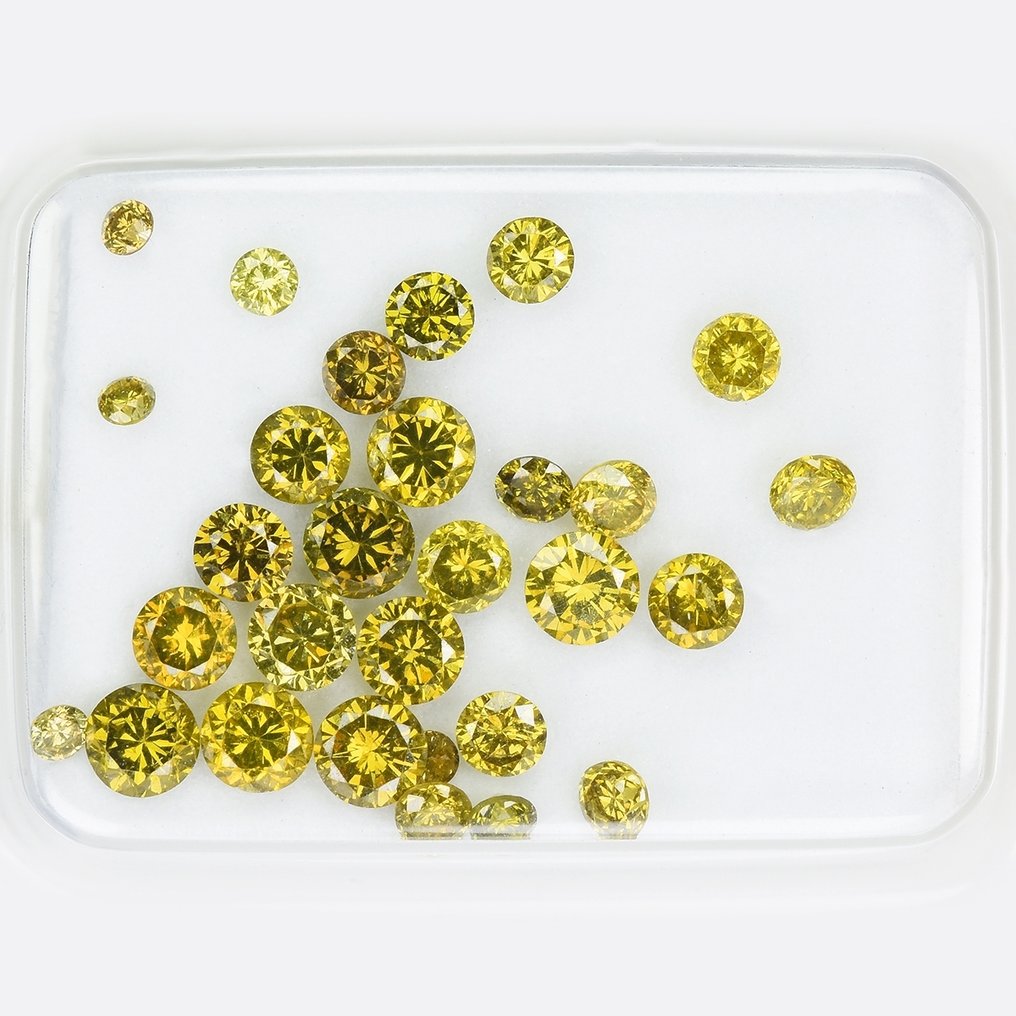 34 pcs Diamant (Kleurbehandeld) - 1.38 ct - Rond - Fancy deep, Fancy light Groenachtig, Bruinachtig, Geelachtig Geel, Bruin, Groen, Orange - VS1, P2 - Antwerp Laboratory for Gemstone Testing (ALGT) #1.0