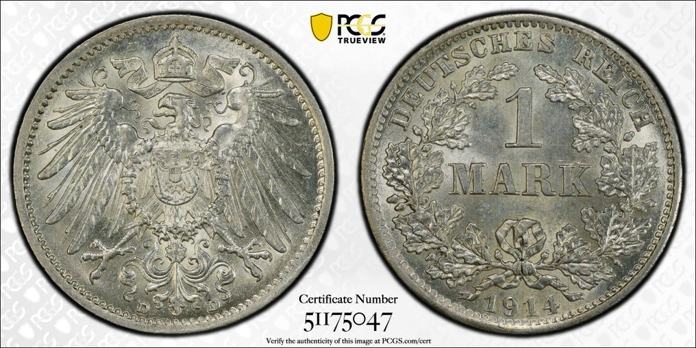 Germania, Baviera Guglielmo II. 1 Mark 1914 - PCGS MS65 (Munich) #1.0