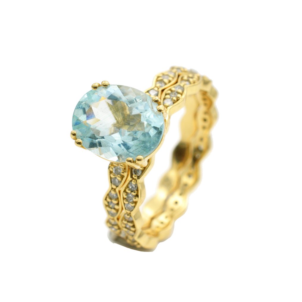 Bague de fiançailles - 14 carats Or jaune - 2.60ct. tw. Aigue-marine - Diamant #2.1
