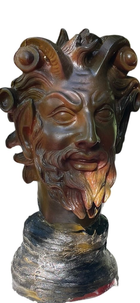 Scultura, Testa di fauno danzante - 44 mm - Cera #1.0