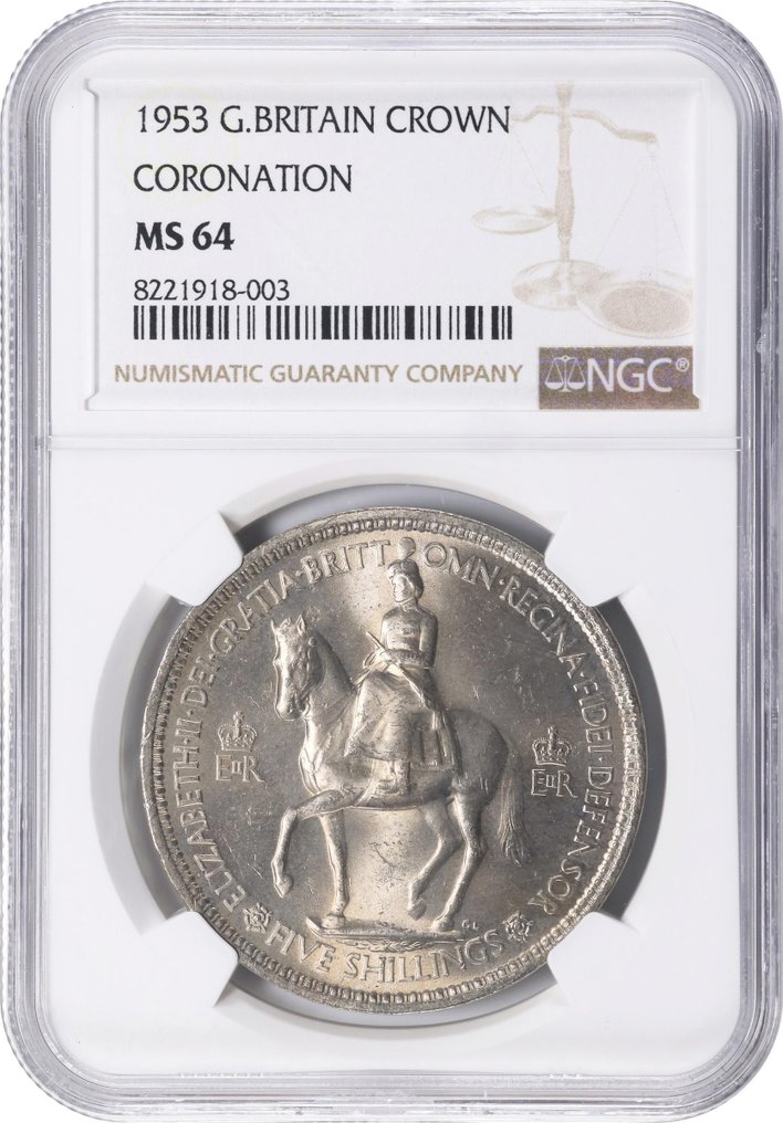 Kingdom of Great Britain. Isabel II. 5 Shillings 1953 / NGC MS64 #1.0