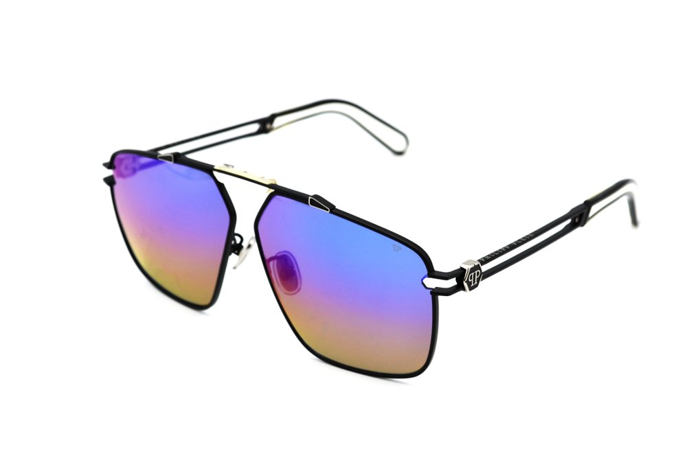 Philipp Plein - Silver Plein Seventies SPP049 - TITANIUM Design - Exclusive Purple Mirrored Lenses - *New* - Aurinkolasit #3.2