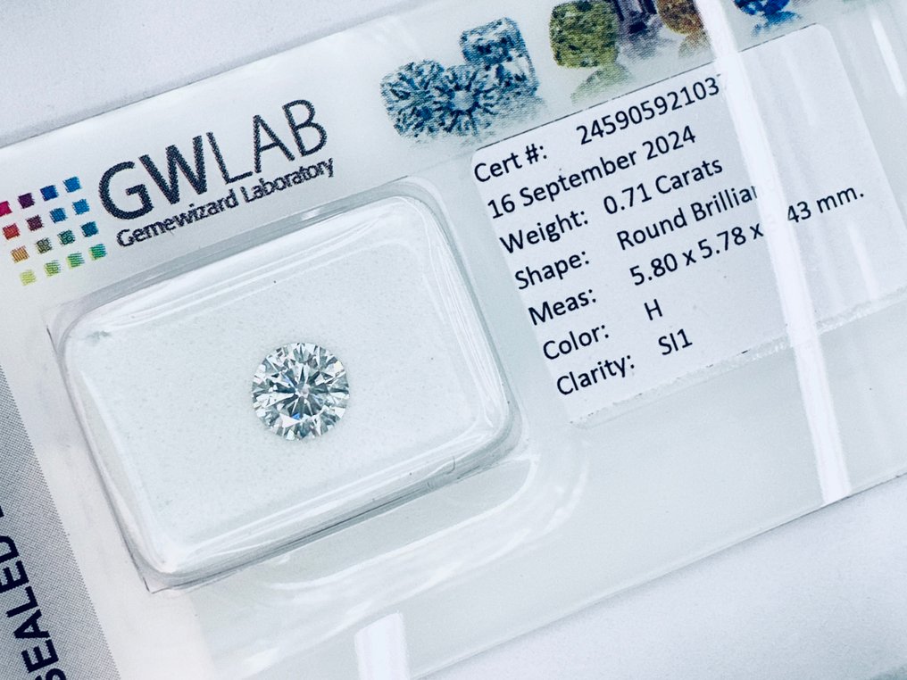 1 pcs Diamant (Natural) - 0.71 ct - Rotund - H - SI1 - GWLab (Laboratorul gemologic Gemewizard) - ( NATURAL - EX/EX/EX ) #2.1