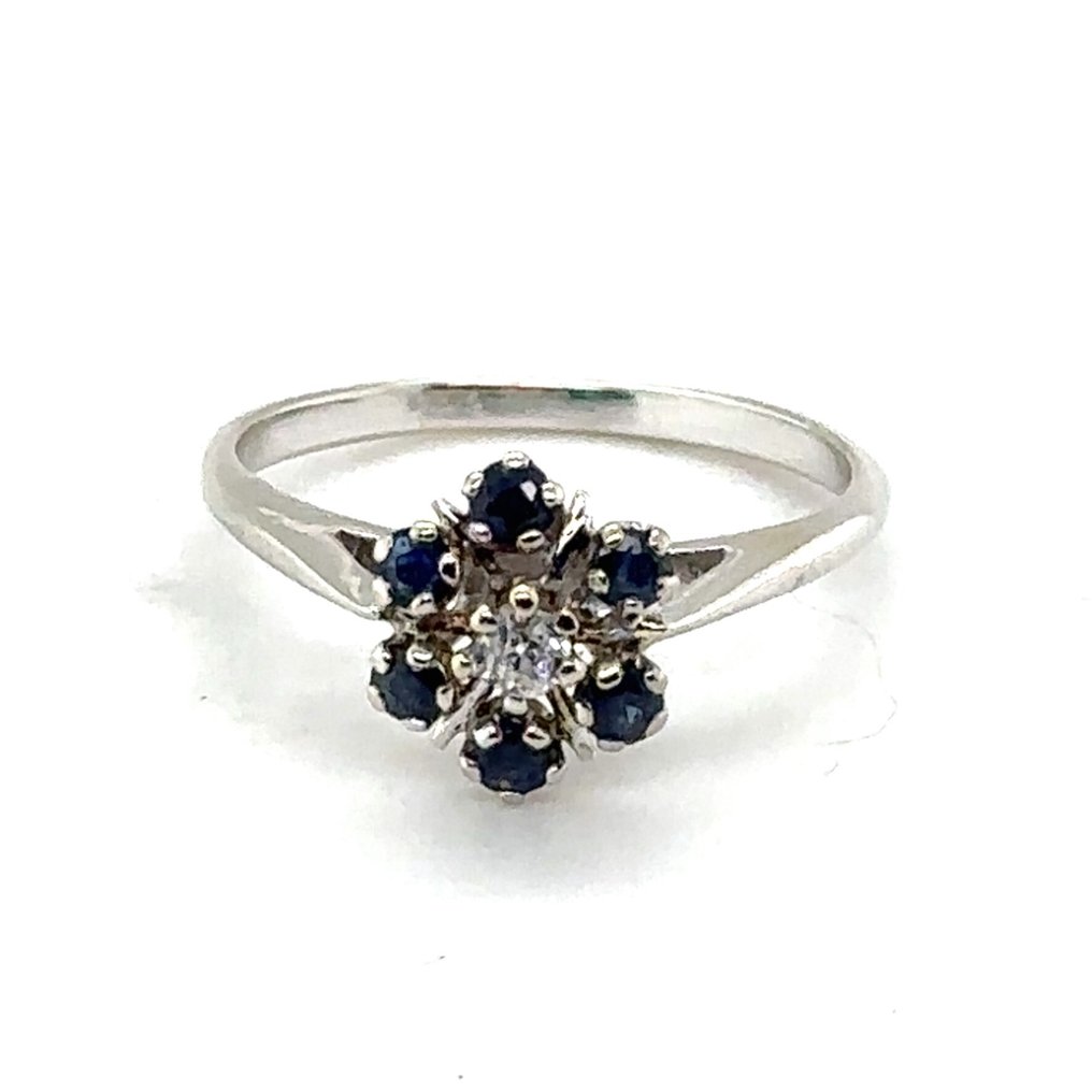 Gyűrű - 18 kt. Fehér arany - 0.57ct. tw. Zafír - Gyémánt - Entourage gyűrű RG 54 átmérő #4.3