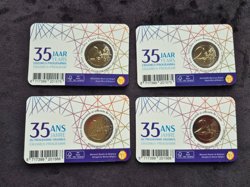 België. 2 Euro 2022 "Erasmus" NL + FR (4 coincards) (Zonder Minimumprijs) #1.0