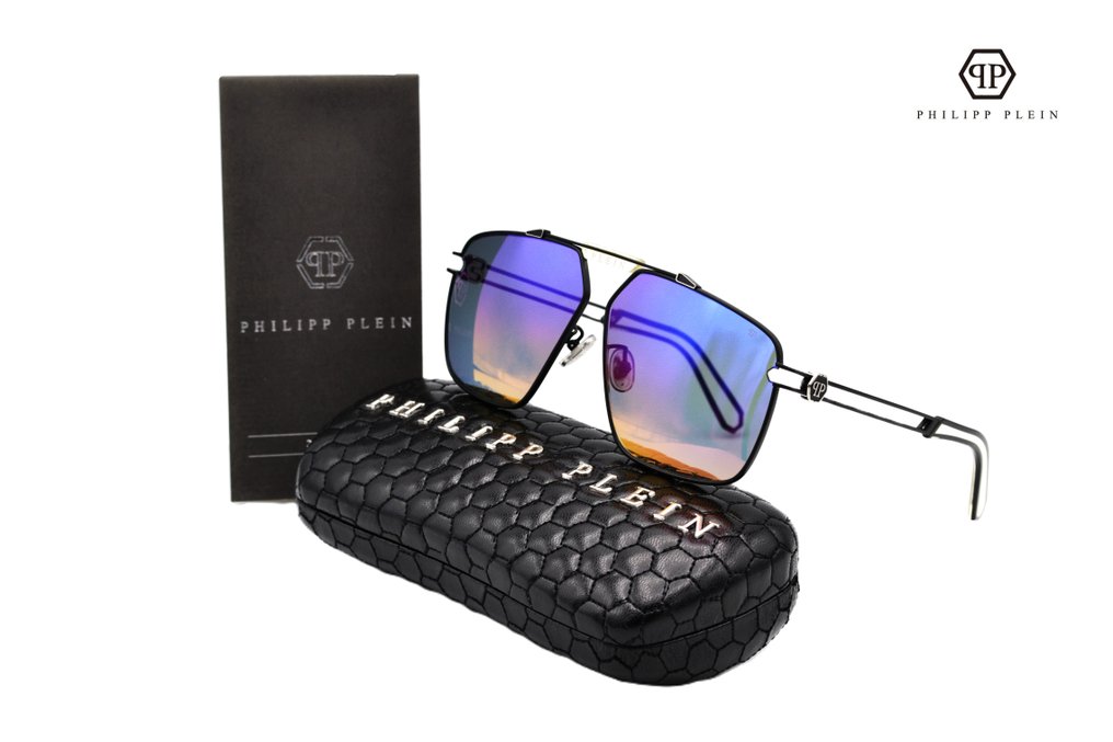 Philipp Plein - Silver Plein Seventies SPP049 - TITANIUM Design - Exclusive Purple Mirrored Lenses - *New* - Aurinkolasit #1.0