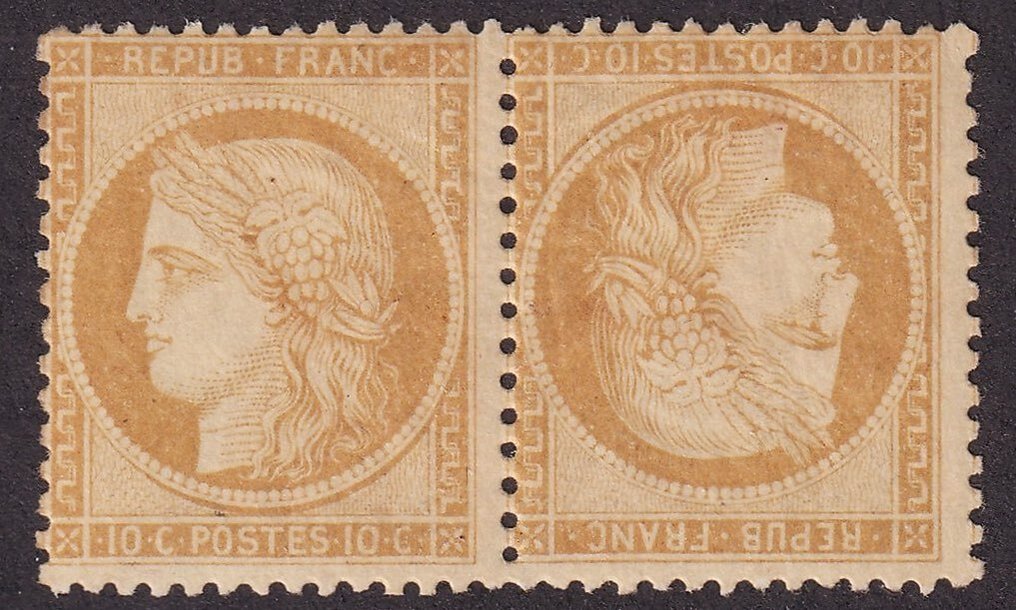 法国  - 10c 棕色正反邮票，全新，邮局新鲜状态——由 Calves 签名——极佳 - Yvert n°36b #1.0