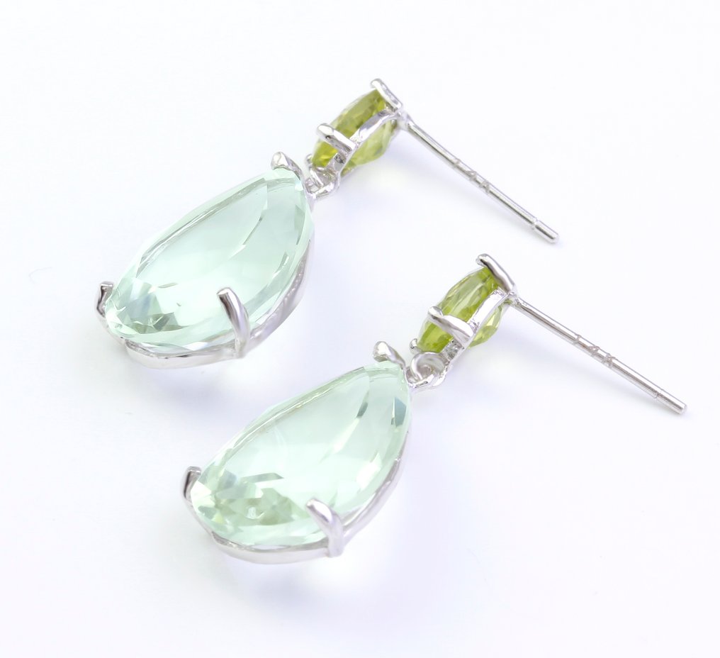 没有保留价 - 耳环 - 14K包金 白金 紫水晶 - 橄榄石 #2.1