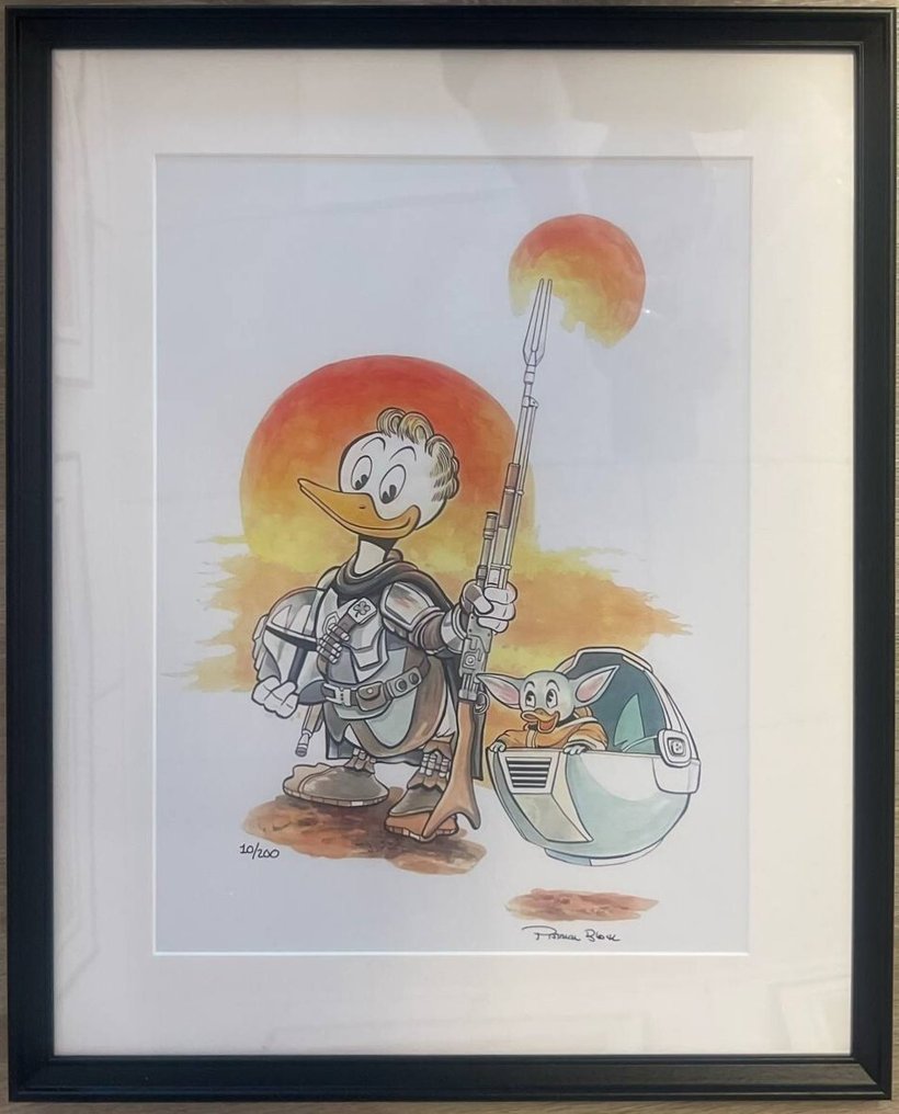 Gladstone Gander, Disney/Star Wars signed print - framed and matted 40/200 - 'The Ganderlorian' by Patrick Block - 1 Offset art print - Edycja limitowana i numerowana - 2025 #1.0
