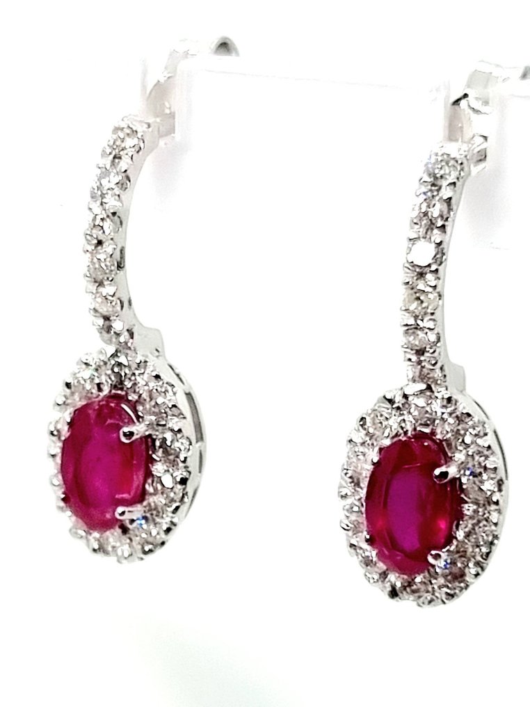 Boucles d'oreilles - 18 carats Or blanc Rubis - Diamant #1.0