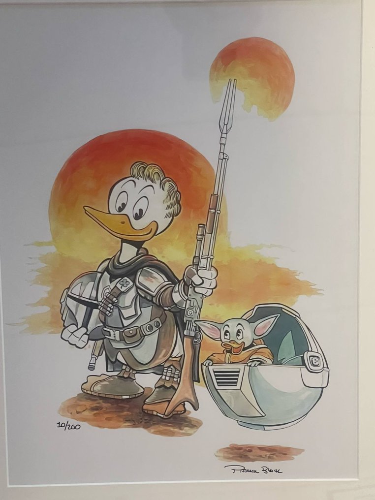 Gladstone Gander, Disney/Star Wars signed print - framed and matted 40/200 - 'The Ganderlorian' by Patrick Block - 1 Offset art print - Edycja limitowana i numerowana - 2025 #4.3