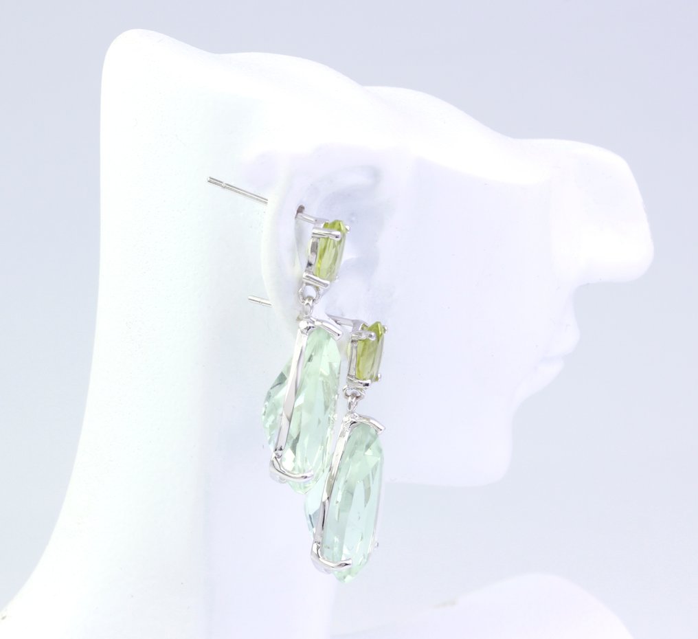 没有保留价 - 耳环 - 14K包金 白金 紫水晶 - 橄榄石 #1.0