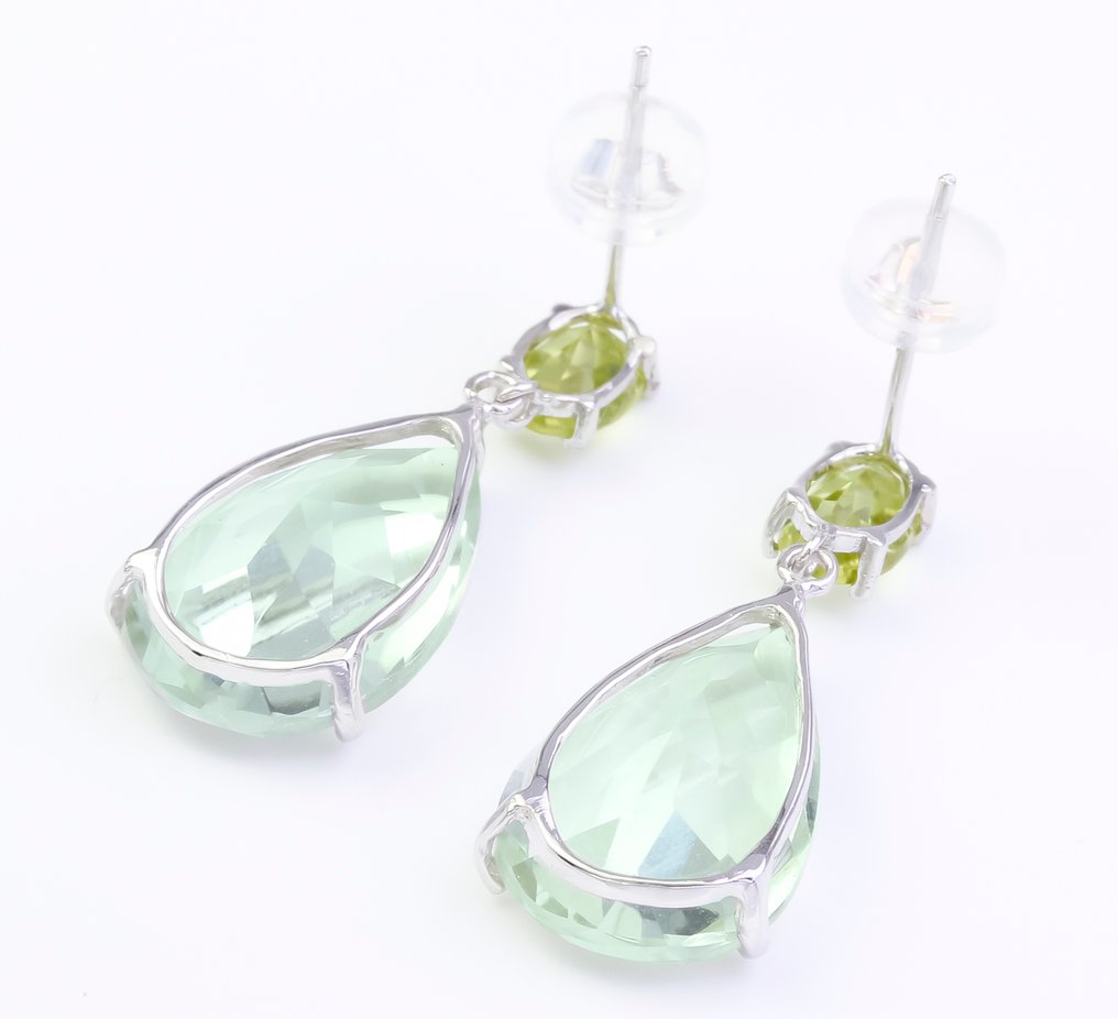 没有保留价 - 耳环 - 14K包金 白金 紫水晶 - 橄榄石 #4.3