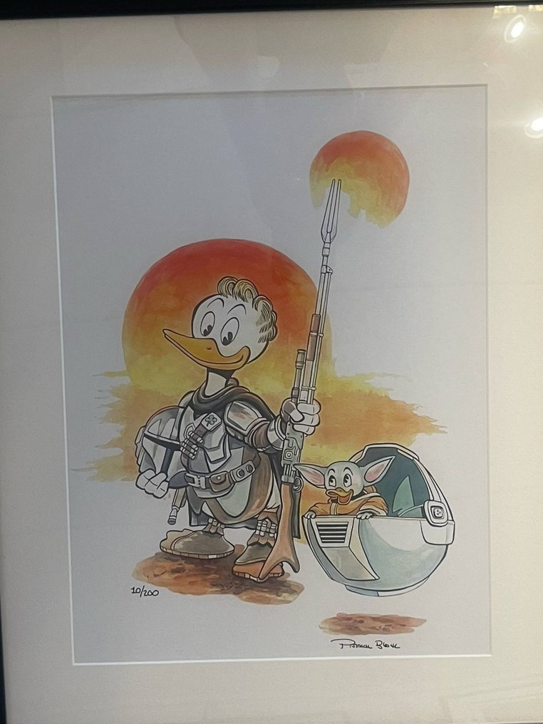 Gladstone Gander, Disney/Star Wars signed print - framed and matted 40/200 - 'The Ganderlorian' by Patrick Block - 1 Offset art print - Edycja limitowana i numerowana - 2025 #1.0