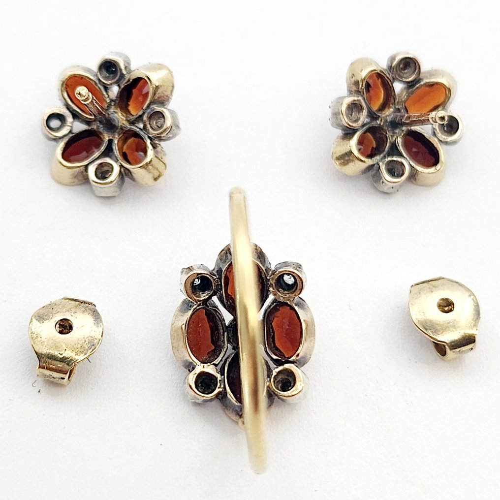 Ensemble de bijoux 2 pièces - 18 carats Or jaune - 0.10ct. tw. Diamant (Naturelle) - Grenat #4.3