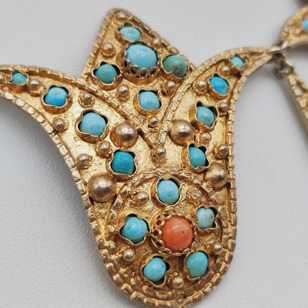 Senza prezzo di riserva - Collana Argento Turchese - Corallo di sangue - Rinascimento Egizio #3.2