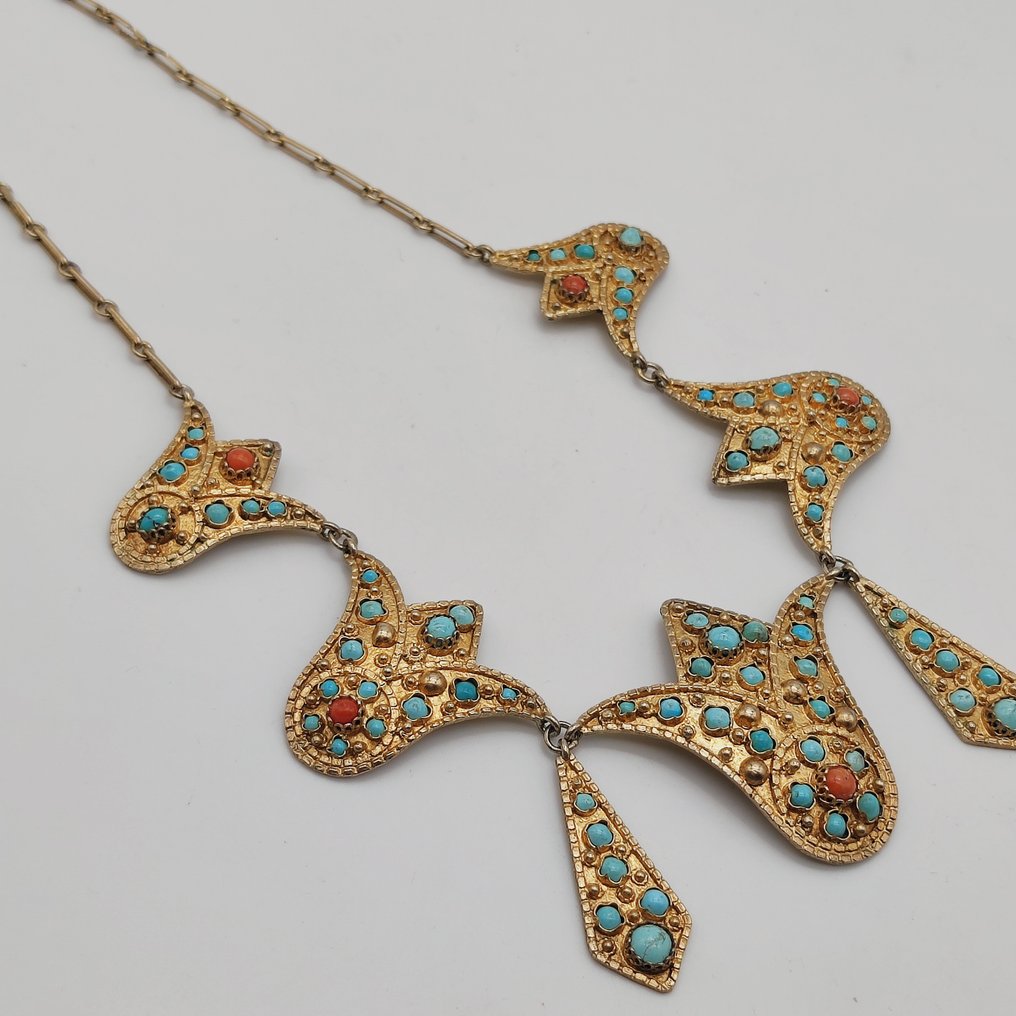 Senza prezzo di riserva - Collana Argento Turchese - Corallo di sangue - Rinascimento Egizio #1.0