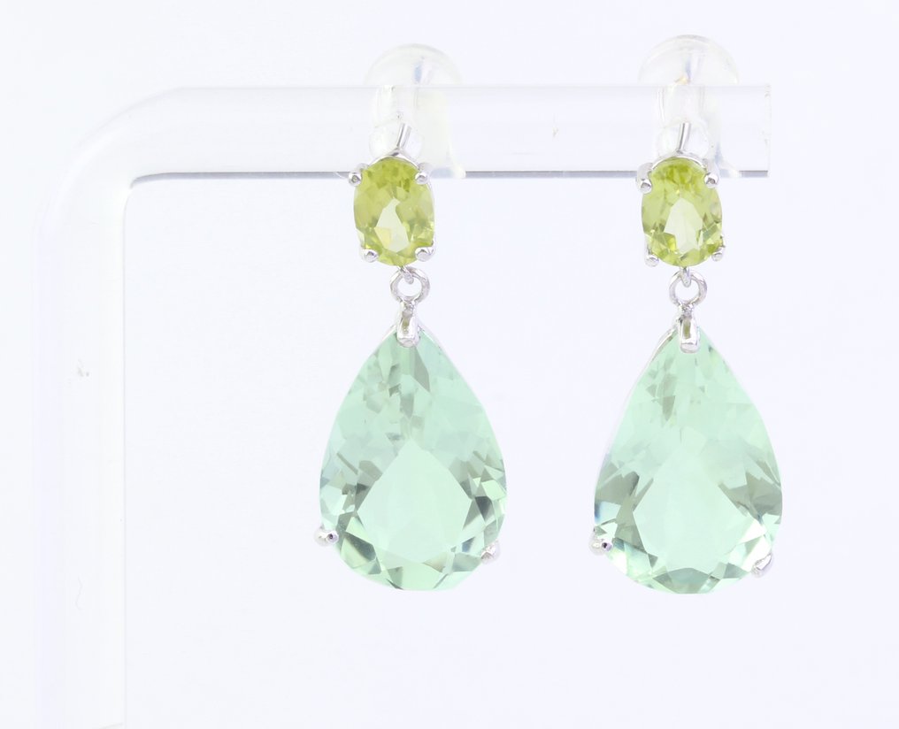 没有保留价 - 耳环 - 14K包金 白金 紫水晶 - 橄榄石 #1.0