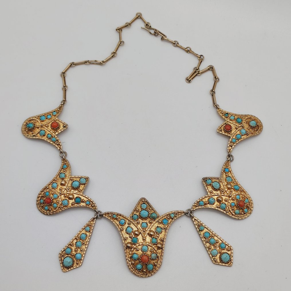 Senza prezzo di riserva - Collana Argento Turchese - Corallo di sangue - Rinascimento Egizio #4.3