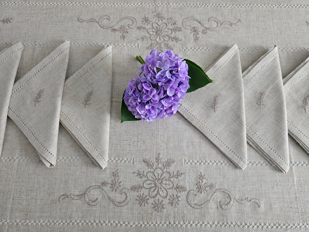 Tovaglia Gran misura in canapa di lino con ricamo a mano 16 posti tablecloth handmade - Tablecloth - 410 cm - 175 cm #3.2