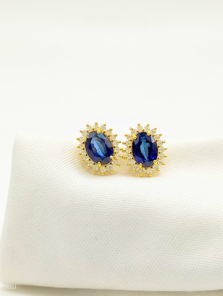 Nincs minimálár - Drop fülbevaló - 14 kt. Sárga arany Zafír - Gyémánt #1.0