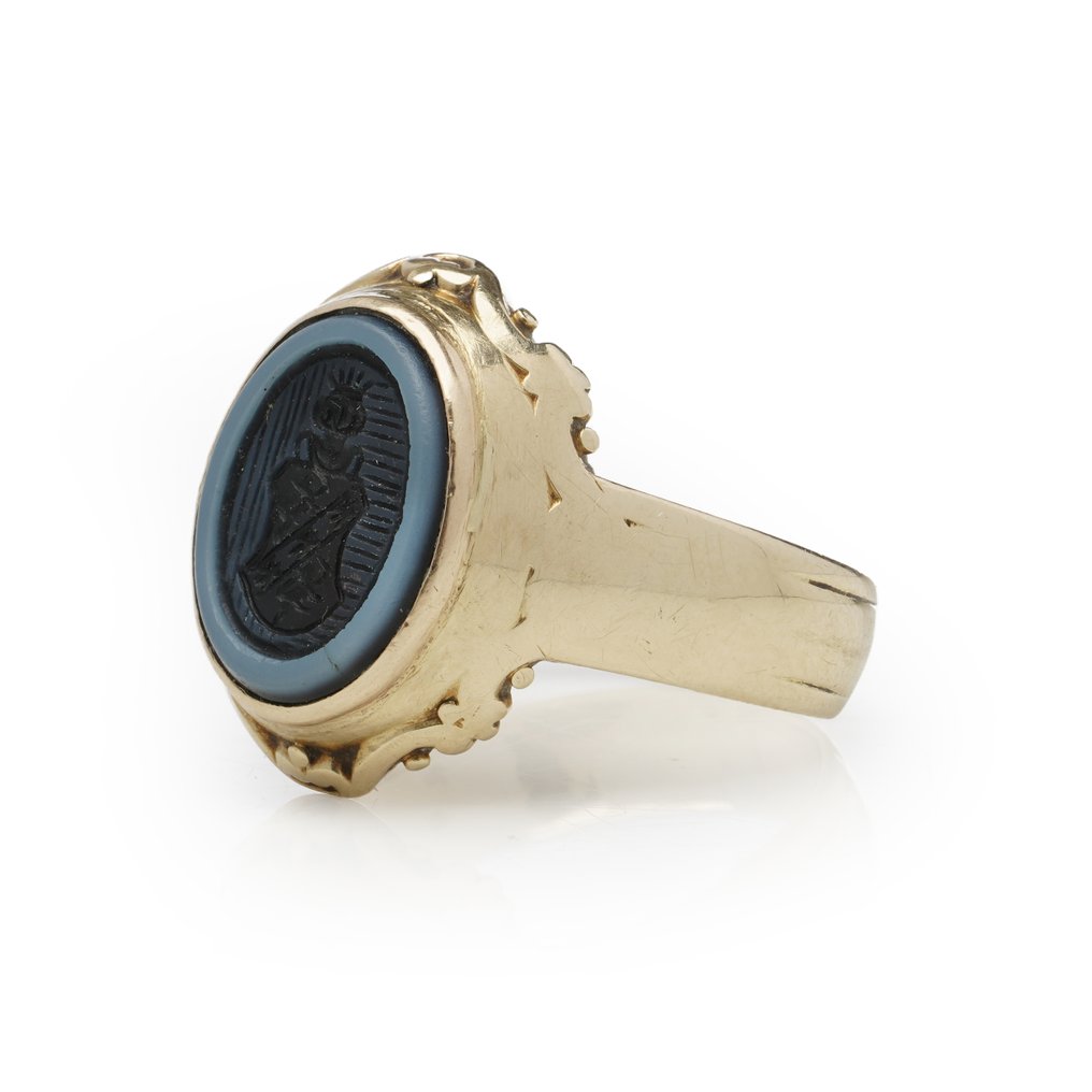 Inel Inel de sigiliu din aur de 14 carate cu sardonyx și stemă familială gravată #3.2