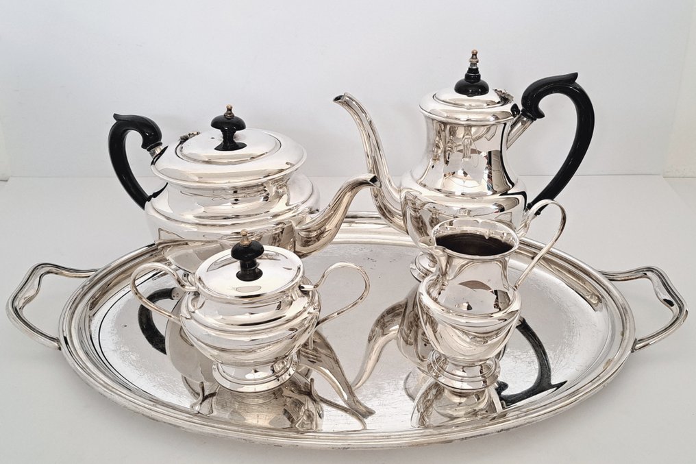 Fleuron Christofle - Tafelservies (5) - 4delig koffie/ theeservies op dienblad - Verzilverd #2.1