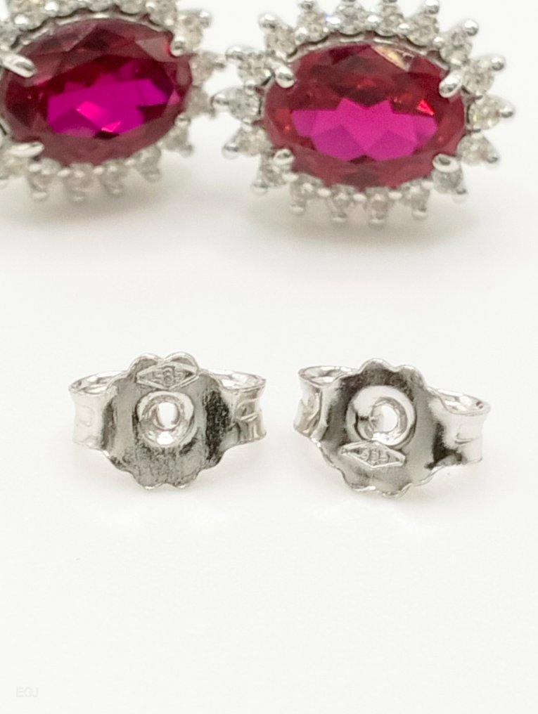 沒有保留價 - 耳環 - 14 克拉 白金 紅寶石 - 鉆石 #3.2