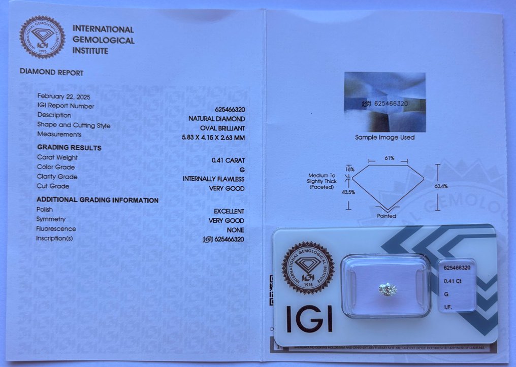 1 pcs 钻石  (天然)  - 0.41 ct - 椭圆形 - G - IF - 国际宝石研究院（IGI） #3.2