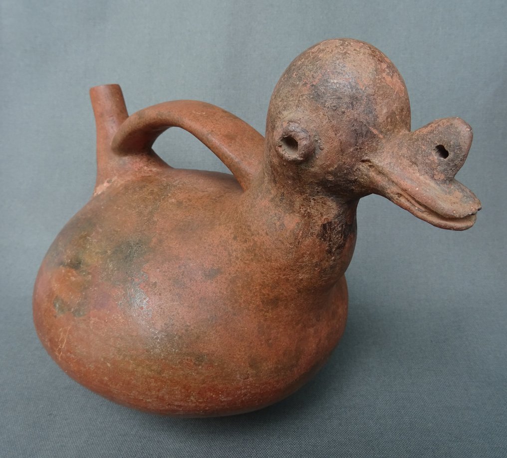 Vicus Cerámica Botella con forma de pájaro - 16.5 cm #1.0