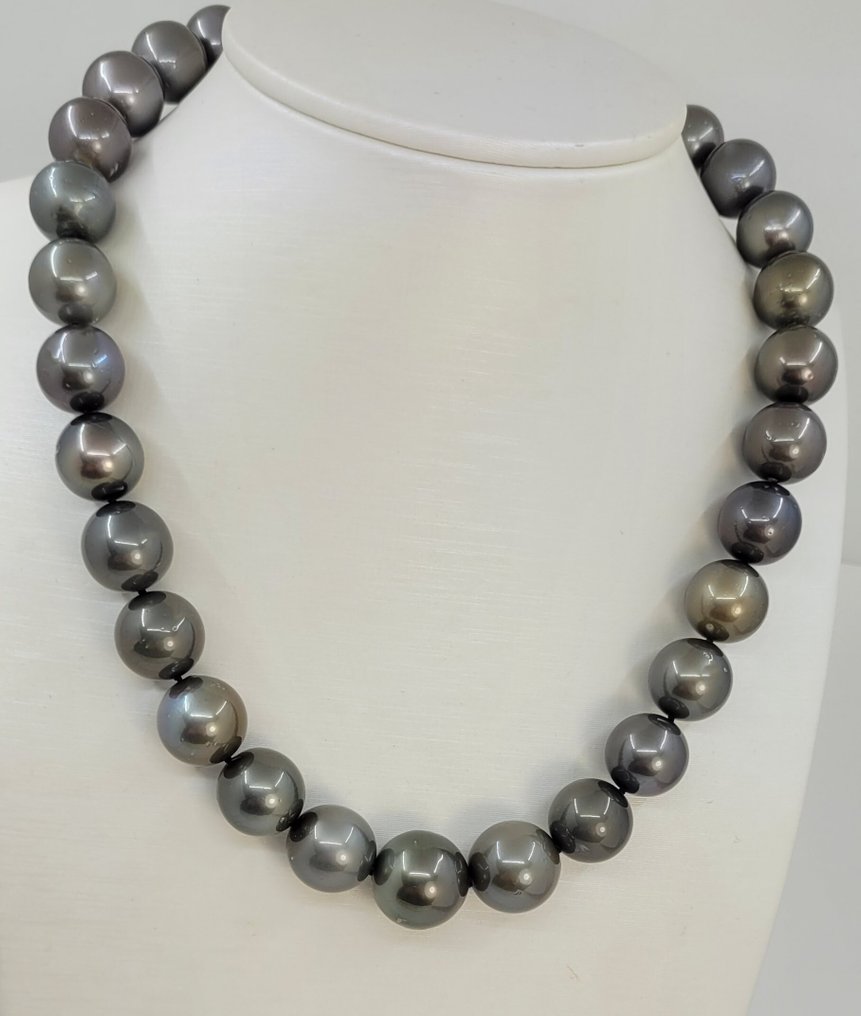 頸鏈 ALGT 认证 - 巨大尺寸 - 12.9x16.2毫米 圆形大溪地珍珠 #2.1