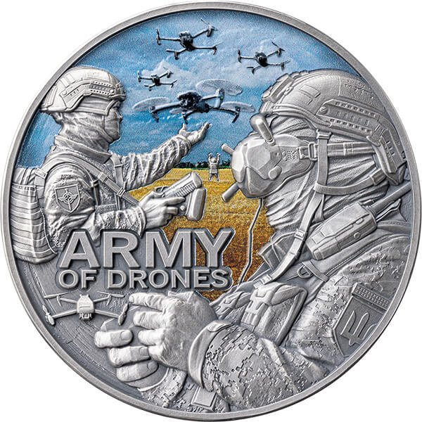 喀麥隆. 2000 Francs 2024 Army of Drones Guardians of Freedom 2 oz Antique finish (.999) #1.0