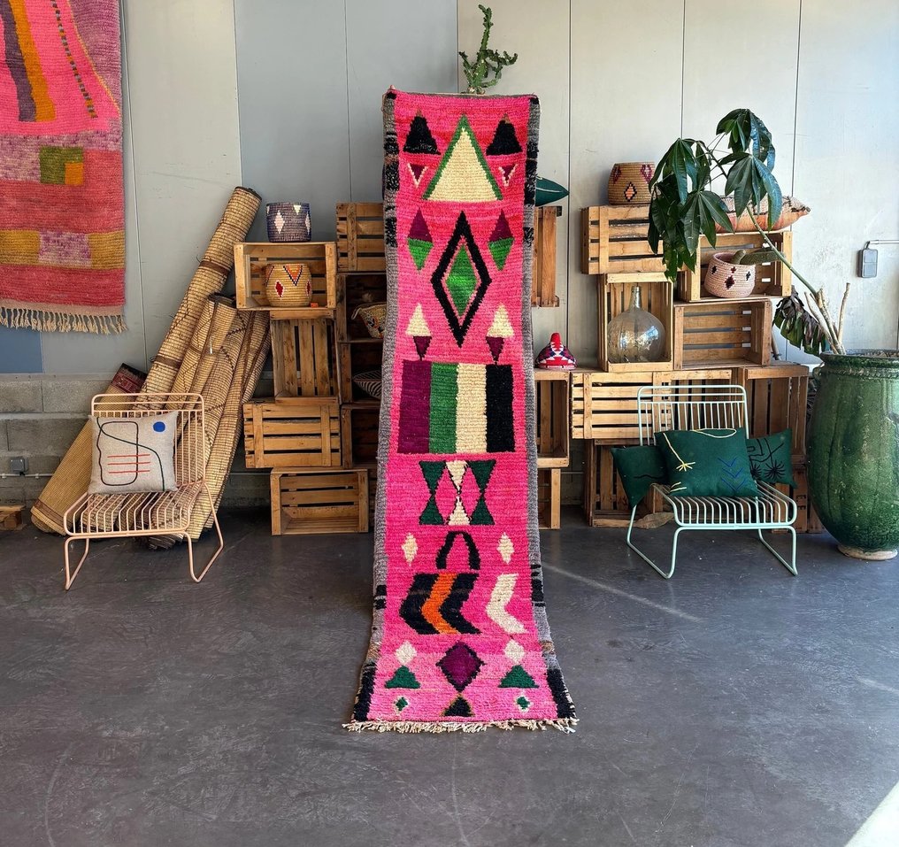 Χειροποίητο ροζ μαροκινό χαλί με μοτίβο - Εκλεπτυσμένο παραδοσιακό ροζ μαροκινό χαλίμπερ μπαρμπέρ - Χαλί - 330 cm - 70 cm - Χειροποίητο χαλί από μαλλί #1.0