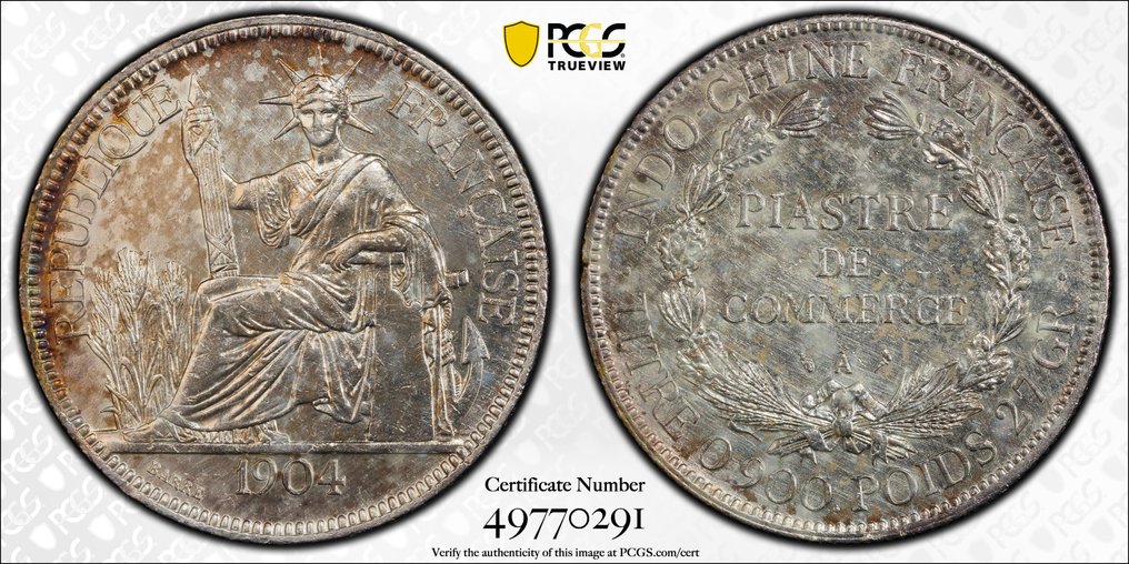 French Indochina. Piastre 1904-A Piastre Lec-287 graded by PCGS UNC #4.3
