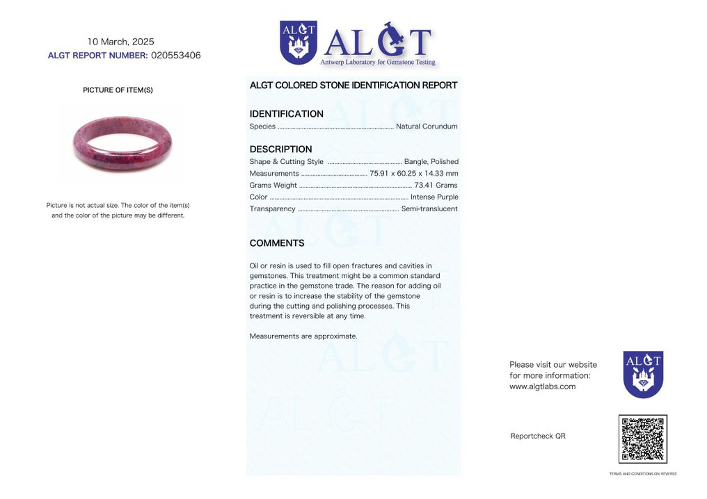 Πιστοποιημένο ALGT - Αποκλειστικό και Υψηλής Ποιότητας φυσικό ρουμπίνι βραχιόλι - Προσεκτικά κομμένο και γυαλισμένο από μια μονή πέτρα- 73.41 g #2.1