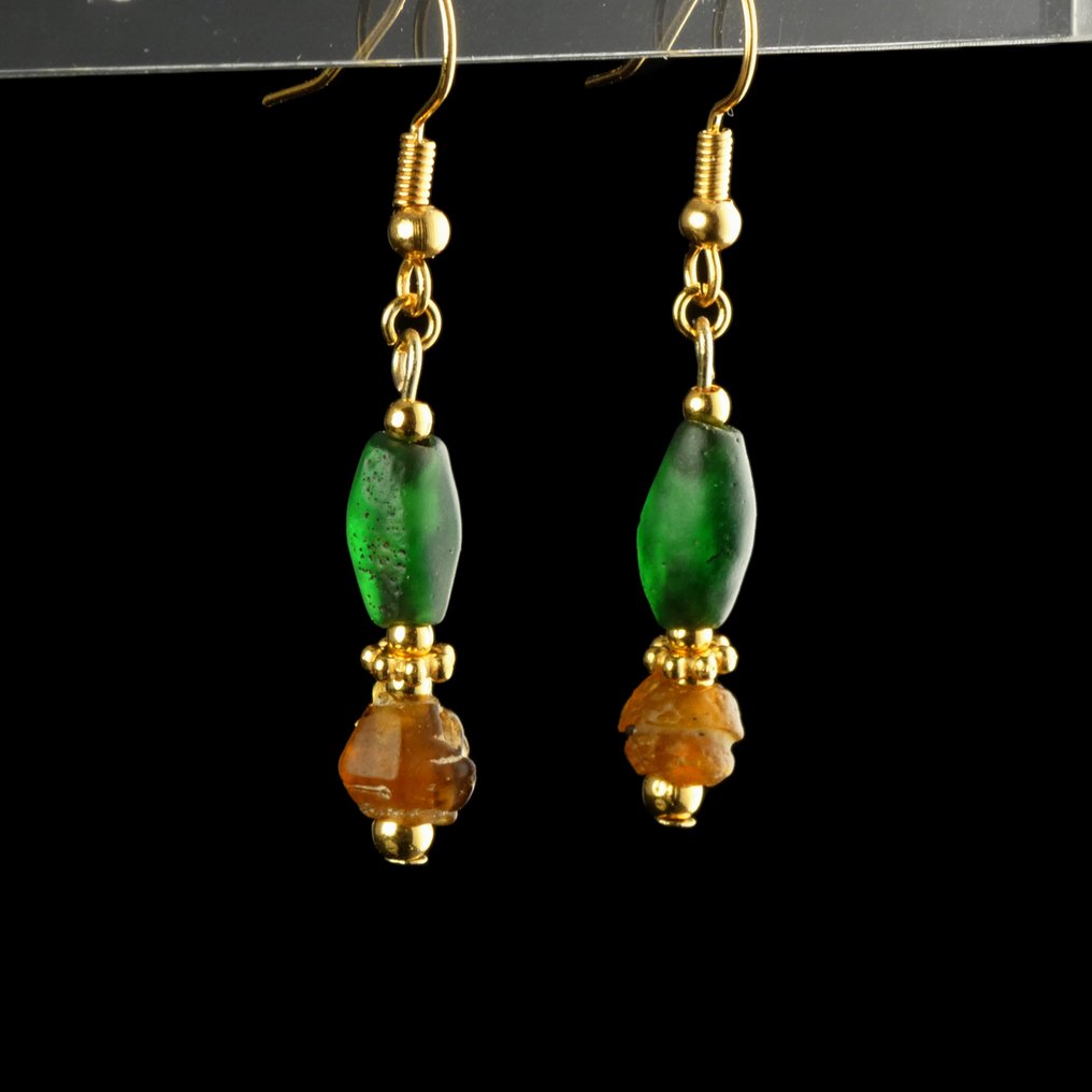 古罗马 罗马玻璃珠耳环 #2.1